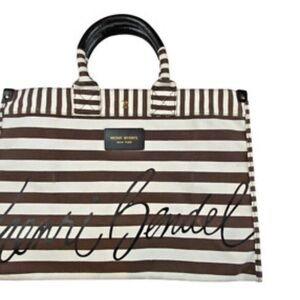 Henri Bendel Brown and White Striped Tote